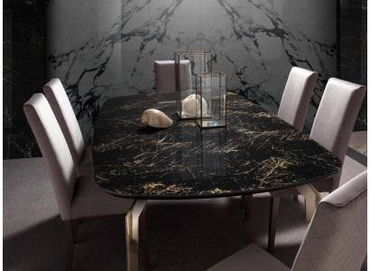Set da pranzo di lusso con tavolo da pranzo e sedia da pranzo XL in legno, design contemporaneo, 7 pezzi, nuovo.