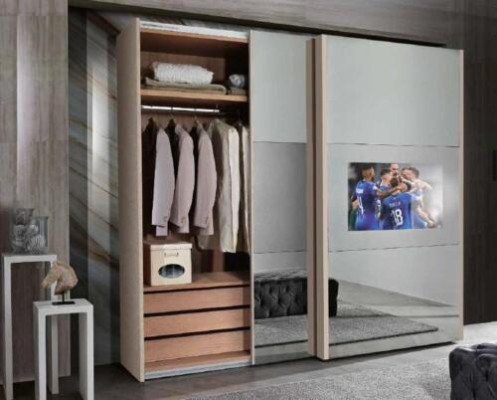 Armadio Armadi Guardaroba Lusso in legno Ante scorrevoli tv con televisore