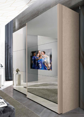 Armadio Armadi Guardaroba Lusso in legno Ante scorrevoli tv con televisore