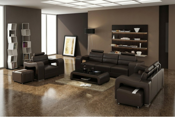 Divano in pelle angolare 3 posti + 2 posti + 1 posto Set design moderno F3008D