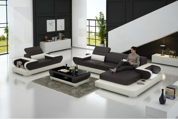 Design XXL Divano ad angolo in pelle Sofa Poltrona Imbottito Paesaggio abitativo G8002E