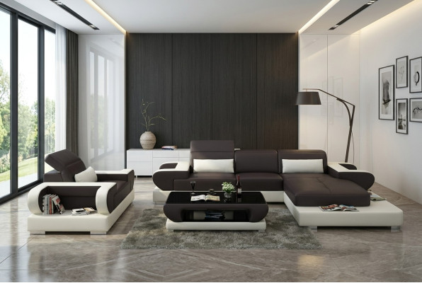 Design XXL Divano ad angolo in pelle Sofa Poltrona Imbottito Paesaggio abitativo G8002E