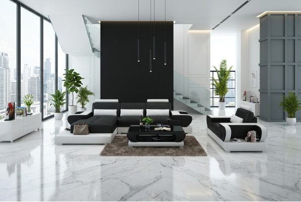 Design XXL Divano angolare in pelle Divano Divano Cuscino Angolo Soggiorno Paesaggio G8003E