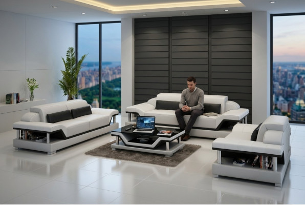 Divano in pelle Divano Angolare Set 3+2+1 Posti Divano di Design Sofà Set