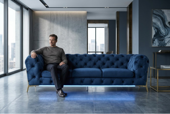 Chesterfield sedile in tessuto 2 posti divano soggiorno imbottito.