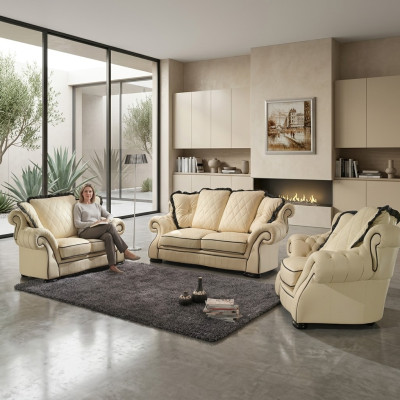 Classico divano in pelle, divano, set di divani, divani, divanetti, set di divani, imbottitura 3+2