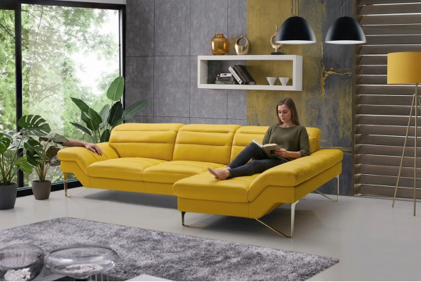Designer divano multifunzione angolare in pelle imbottito, nuovo.