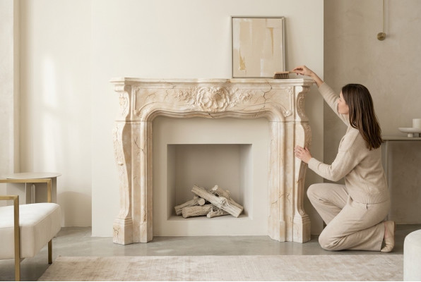 Rivestimento camino in marmo decorativo stile barocco camino classico.