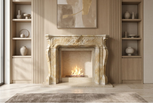 Rivestimento camino in marmo decorativo stile barocco camino classico.