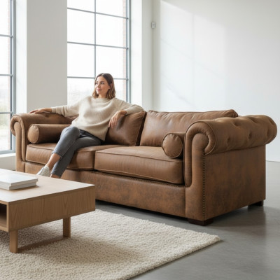 Chesterfield Set divano 3+2, set di rivestimenti in pelle per divani nuovo.