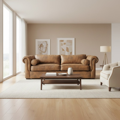 Chesterfield Set divano 3+2, set di rivestimenti in pelle per divani nuovo.