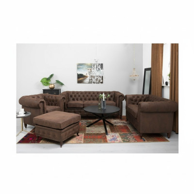 Chesterfield 3+2+1 divano con chaise longue + pouf divano in pelle tessuto divano.