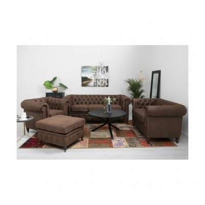 Chesterfield 3+2+1 divano con chaise longue + pouf divano in pelle tessuto divano.