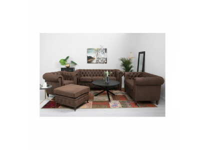 Chesterfield 3+2+1 divano con chaise longue + pouf divano in pelle tessuto divano.
