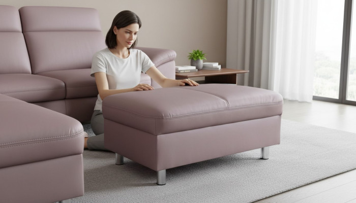 Pouf da salotto XXL Club in pelle, pouf ottomano di design in tessuto.