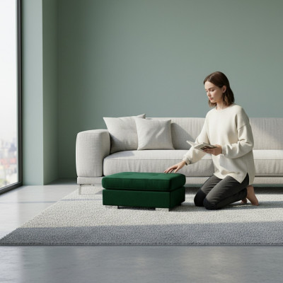 XXL Club Poggiapiedi in Pelle Lounge Pouf Ottomano Pufa Tessile Ottoman