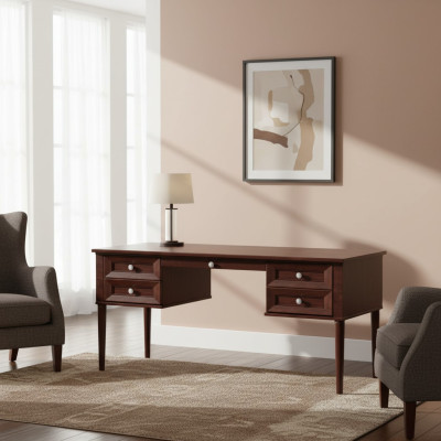 Nobile scrivania da ufficio in legno, tavolo classico stile antiquariato Monaco.