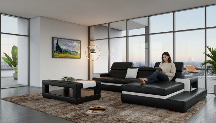 XXL divano in pelle ad angolo design grande divano imbottito set seduta angolare