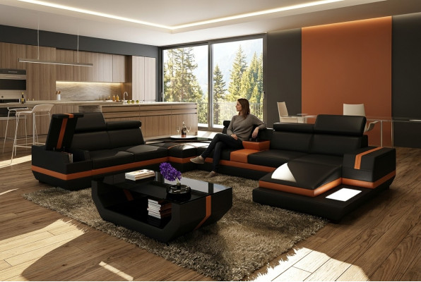 Divano in pelle Divano Paesaggio abitativo a forma di U Design Moderno Divano angolare Design 5099