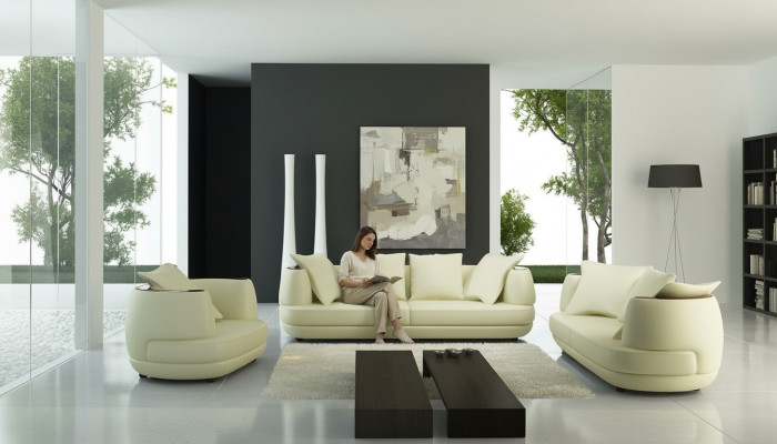 Set di divani di design di lusso Classica poltrona in pelle Set divano