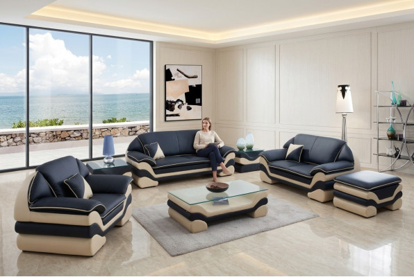 Classico set completo di divani in pelle 3+2+1 per divani imbottiti.