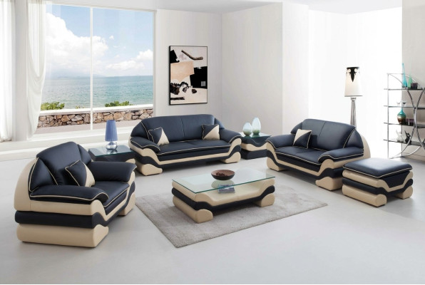 Classico set completo di divani in pelle 3+2+1 per divani imbottiti.