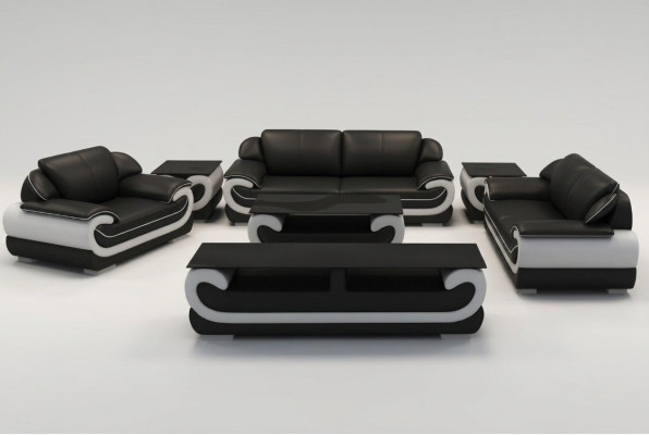 Set di divani classici in pelle con imbottitura, completo di 3 posti, 2 posti e 1 posto.