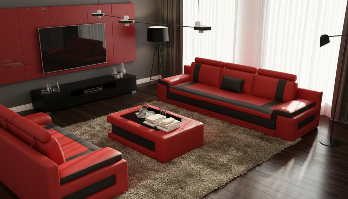 Tavolino design imbottito per soggiorno moderno con divano.  