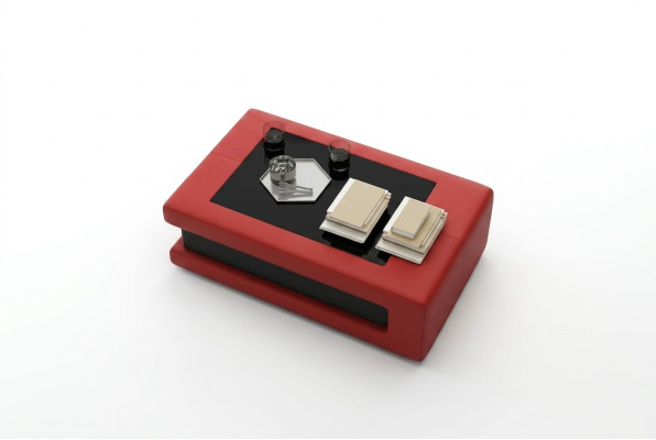 Tavolino design imbottito per soggiorno moderno con divano.  