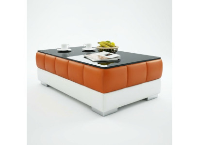 Tavolo da caffè design, tavolo in vetro per soggiorno, divano in pelle.