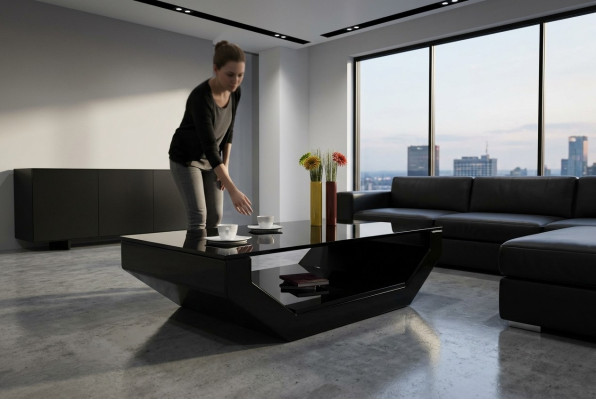 Design Space Tavolo in vetro e pelle di lusso per soggiorno Tavolino divano Tavolini auxiliari