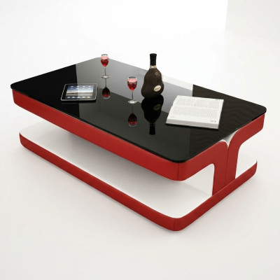 Tavolino da salotto in pelle con design salotto in vetro e caffè imbottito.