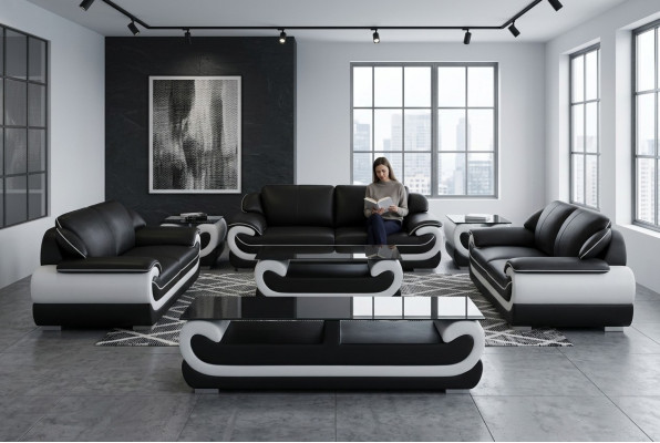 Divano in pelle angolare composizione 3 + 2 posti design moderno divano 0615