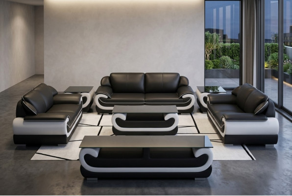 Divano in pelle angolare composizione 3 + 2 posti design moderno divano 0615