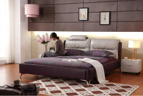 Design di lusso moderno Letto XXL Stile dei letti Decorazione dell'hotel in pelle doppia 140 160
