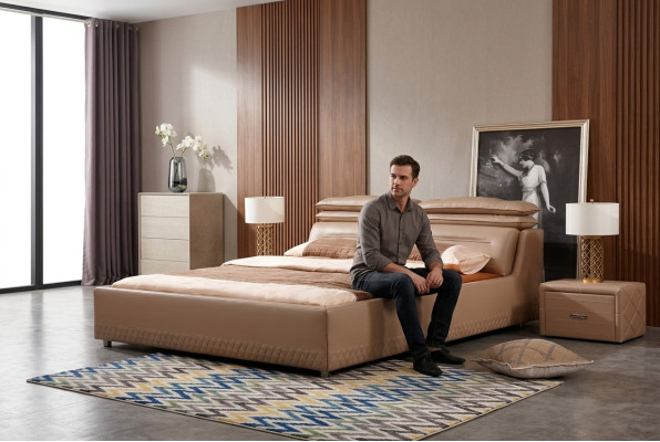 Design moderno letto XXL letto di lusso stile hotel doppio in pelle 140 160