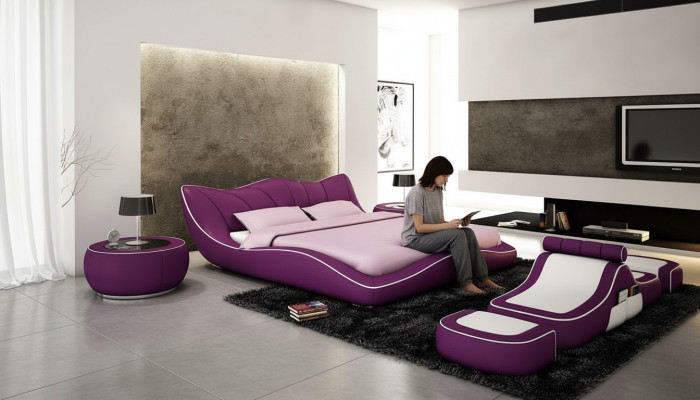 Design moderno Letto XXL Letti decorativi Stile di lusso Doppi Hotel Pelle