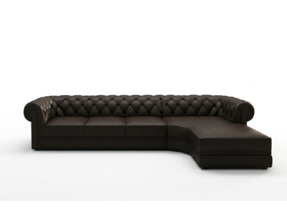 Classico set di divani Chesterfield in pelle ad angolo con imbottitura.
