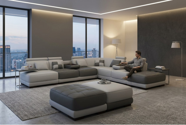 XXL Divano Designer Angolare a Forma di L con Rivestimento