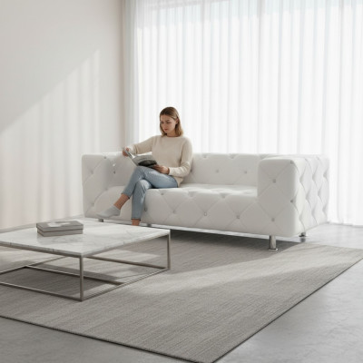 Divano Chesterfield in pelle con design di cristalli, nuovi divani imbottiti.