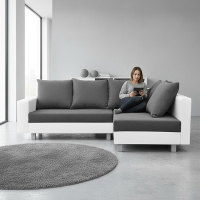 Design divano angolare a L con funzione letto tessuto imbottito nuovo
