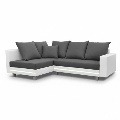Divano Angolare Design a L con Funzione Letto, Seduta in Tessuto con LED.