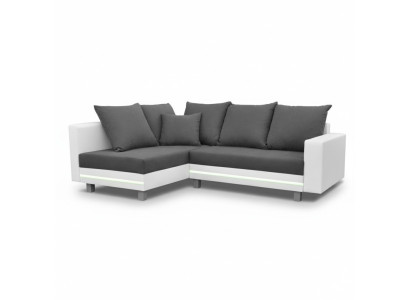 Divano Angolare Design a L con Funzione Letto, Seduta in Tessuto con LED.