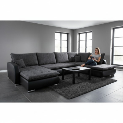 Design divano angolare Elena con funzione letto, divano, imbottito, seduta, divani angolari XXL, nuovo.