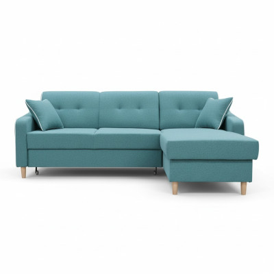 Divano ad angolo con design Sina con funzione letto e cuscino, divano letto angolare.