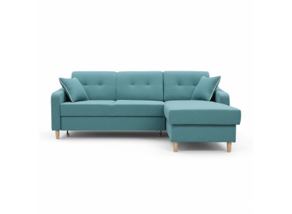 Divano ad angolo con design Sina con funzione letto e cuscino, divano letto angolare.