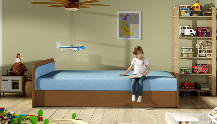 Moderno lettino per bambini in tessuto per letti in legno, divano letto per bambini, camera per bambini, nuovo.