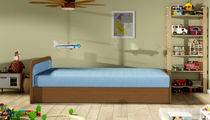 Moderno lettino per bambini in tessuto per letti in legno, divano letto per bambini, camera per bambini, nuovo.