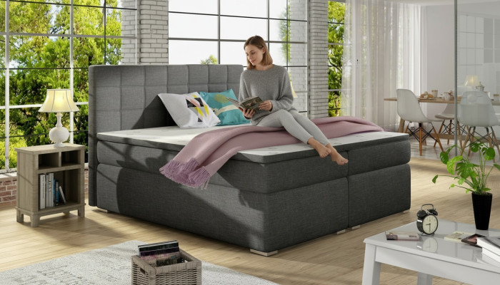 Boxspring letto 180x200cm Hotel in pelle con contenitore completo e topper