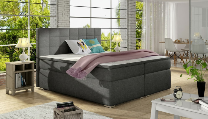 Boxspring letto 180x200cm Hotel in pelle con contenitore completo e topper